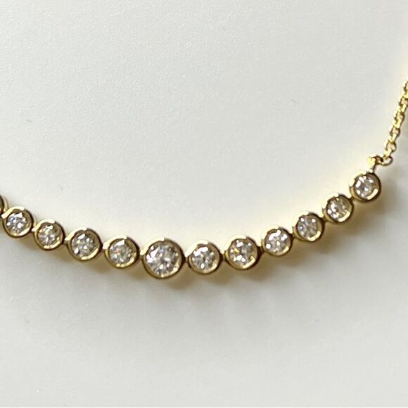 14K Yellow Gold Necklace with 1/2 Carat Lab Grown Diamond in Curved Bar Design - Picture 16 of 16